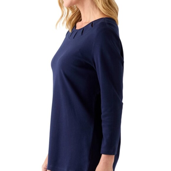 Kim Rogers Women's With Detailed Crew Neck, ¾ Sleeve, Harbor Navy, Large - Picture 3 of 15